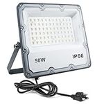 50W LED Flood Light, Security Lights Wall Fixtures 6500K 15000LM Illumination, IP66 Waterproof Outdoor White Lighting Projects for Ball Ground, Parking Lot, Pathway, Yard, Chicken Coop