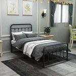 Twin Platform Bed Frame with Vintage Headboard and Footboard Metal Single Bed Frame Steel Slats Support Mattress Bed Bases, Black