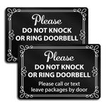 2 PC Please Do Not Knock or Ring Doorbell Sign - 7x10 Aluminum No Soliciting Sign for House - Leave Packages Here Sign - Do Not Disturb