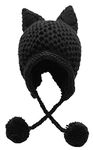 Bellady Winter Cute Cat Ears Knit Hat Ear Flap Crochet Beanie Hat, Black, One Size-Medium