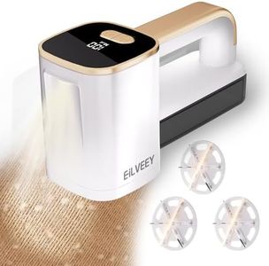 Eilveey Rechargeable Fabric Shaver, Lint Remover Defuzzer Sweater Shavers with 6-Leaf Blades, 3-Speeds Digital LED Display to Remove Pilling for Clothing and Furniture, Fuzz, Lint Ball, White