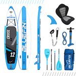 Bluefin SUP Inflatable Stand Up Paddle Board | 6” Thick | Kayak Conversion Kit | All Accessories | Multiple sizes: Kids, 10’8, 12’, 15' (Blue 12')