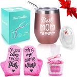 Wine Tumbler and Cupcake Wine Cupcake Socks Gift Set, Mother's Day 12Oz Wine Tumblers Glasses Coffee Mug Cup with Spillproof Lid and Straw, Best Birthday Christmas Thanksgiving Gifts for Mom