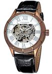 Men's Coffee and white dial Skeleton Black Genuine Leather Luxury Casual Automatic Mechanical Wristwatch