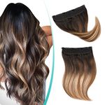 SURNEL Hloa Hair Extension Invisible Fish Line Hair Extensions Balayage Color 1B Fading to 4 Brown Highlighted 27 Blonde Wire Hair Extensions for Women 16 inch 65g(#1B/4/27,16inch)