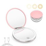 Kakuje Compact Mirror with Light, 1X/3X Magnification LED Pocket Mirror with USB Data Cable, Pink Mini Mirror for Purse, Pocket,Travel and Present