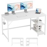 JOISCOPE Home Office Computer Desk, Study Writing Desk with Wooden Storage Shelf, 2 -Tier Industrial Morden Laptop Table with Splice Board, 56 * 24 Inch (White Finish)