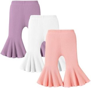 DREAM BUS 3 Pack Baby Girl Pants Toddler Leggings Solid Ribbed Cotton Baby Girls Flare Pants Toddler Bell Bottoms