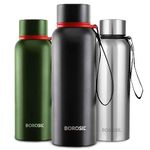 Borosil Hydra Trek 500 ml Stainless Steel Water Bottle | Double Wall Vacuum Insulated Flask | 20 Hours Hot and 24 Hours Cold | Bottle for Office, Gym, School, College | 1 Year Warranty, Black