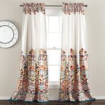 Lush Decor Clara Curtains Paisley Damask Print Bohemian Style Light Filtering Window Panel Set for Living, Dining, Bedroom (Pair), 52" W x 84" L, Turquiose & Tangerine