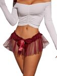 OYOANGLE Women's Mesh Babydoll Lingerie Cute Bow Tie Ruffle Lace Trim Thong Panty Low Rise Underwear Burgundy L