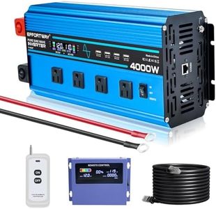 4000w Pure sine Wave Inverter DC 12V to AC 110V/120V Converter, 8000w (Peak) with LCD Display, Wireless/Wired Remote Control, 4AC outlets and 4USB.Ideal for Camping, RV Travel, Off-Grid Solar Systems