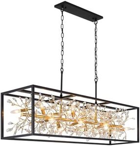 Vezzio Modern Black and Gold Rectangle Crystal Chandelier for Dining Room