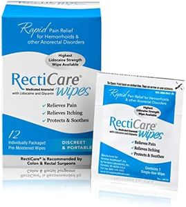 RectiCare Medicated Anorectal Wipes – Maximum Strength Topical Numbing – 5% Lidocaine & Glycerin – 12 Pack