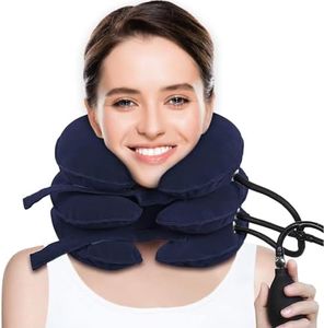 CRABCLAW Cervical Neck Traction Device for Neck Pain Relief, Adjustable Inflatable Neck Stretcher Neck Brace, Neck Traction Pillow for Use Neck Decompression and Neck Tension Relief (Blue)