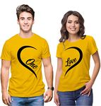 Hangout Hub Men's & Women's Cotton Tshirt| Regular Fit T-Shirts|Pack of 2|Couple Tshirts for Couples| Printed One Love Heart|Yellow|Men L |Women S