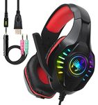 Pro Gaming Headset for PC PS4 Xbox One Surround Sound Over-Ear Headphones with Mic LED Light Bass Surround Soft Memory Earmuffs for Computer Laptop Switch Games Kid’s Boy’s Teen’s Gifts