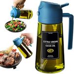 CXINYI - 16oz/470ml Olive Oil Dispenser for Kitchen with Stickers - 2 in 1 Olive Oil Sprayer for Cooking, Air Fryer, and Salad, Blue (Light-Proof Kitchen Gadget)