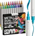 ARTISTRO 24 Acrylic Paint Pens, Art Set Acrylic Paint Markers Dual Tip (Brush + Fine 1mm), Acrylic Markers for Fabric, Canvas, Rock, Glass, Wood, Paper, DIY, Paint Markers Metallic