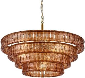 PiLiXiaoWz 40 Inch Large Modern Gold Amber Glass Round Chandelier