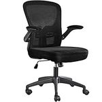 Yaheetech Ergonomic Office Chair, Mid Back Computer Chair, Comfortable Mesh Swivel Chair Task Chair with Flip-Up Armrests and Back Support for Home Study Conference Work Black