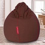 Urbanloom Organic Cotton Handloom XXXL Bean Bag Cover ONLY (Without Beans) with Easy Carry Handle and Contrast Piping - Brown Colour (Auburn Collection)