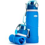 Kemier Collapsible Water Bottle, BPA Free Foldable Water Bottle for Travel, Gym, Hiking, Silicone Portable Leakproof Sports Outdoor Water Bottle with Carabiner,750ML/26OZ(Blue)