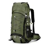 Outplea 60L Hiking Backpack for Men, Nylon Waterproof Large Camping Backpack Lightweight with Rain Cover, Sac Dos de Randonnée 60 l, Green