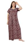 Soulemo Women's Printed Alpine Floor Length Nighty (M - Bust - 42 - Vintage Maroon) 1672DM