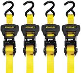 Stanley S1006 Black/Yellow 1" x 14' Ratchet Tie Down Straps - Medium Cargo Securing (3,000 lbs Break Strength), 4 Pack