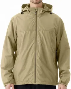 EIGIOO Men's Hooded Windbreaker Jacket Lightweight Waterproof for Hiking Khaki S