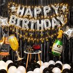 Party Propz Birthday Decoration Items for Men - 61Pcs Birthday Decoration Kit | Happy Birthday Decorations For Boys | Birthday Decoration Items for Husband | With Black Foil Curtains, LED Lights, Pump