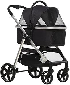 PawHut 3 in 1 One-Click Foldable Pet Stroller, Detachable Dog Cat Travel Pushchair, Car Seat w/EVA Wheels, Basket, Adjustable Canopy, Safety Leash, Cushion, for Small Pets - Black