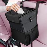 House of Quirk Polyester Manual-Lift Car Trash Can With Foldable Lid And Storage Pockets, Leak-Proof Car Storge Bag,Car Garbage Can, Multipurpose Hanging Bag For Car (Black)