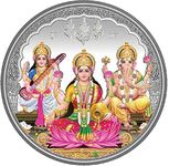 PRD CARATCAFE Colour Laxmi Ganesh Saraswati Coin 100 Grams Trimurti God For Puja BIS Hallmark 999 Silver