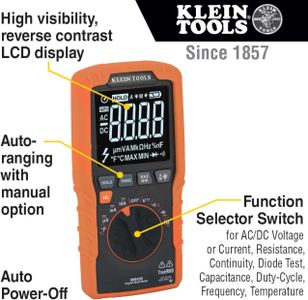 Klein Tools Digital Multimeter MM450 – Auto-Ranging, Backlit Display