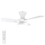 Soilsiu Ceiling Fans with Lights, 32 inch Low Profile Ceiling Fan with Light and Remote, Flush Mount Ceiling Fan for Bedroom, Flush Mount, Reversible, 3CCT, Dimmable, Noiseless (White)