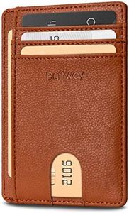 Buffway Slim Minimalist Front Pocket RFID Blocking Leather Wallets for Men and Women - Lichee Light Brown