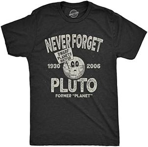 Mens Never Forget Pluto T Shirt Funny Outer Space Planets Joke Tee For Guys (Heather Black - PLUTO) - S