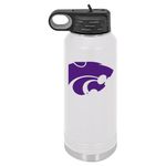 Kansas State University 32oz Stainless Steel Double Walled White Beverage Bottle with Flip Straw Spout - College Gear for Playoff Season – For Office, Home or Auto – Show your Wildcat Pride