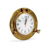 Nagina International 9" Antique Brass Premium Nautical Wall Decor Vintage Time's Clock | Pirate's Porthole Decorative Clock (Franklin & Murphy's Vintage Dial)