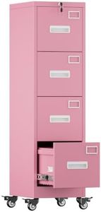 Aobabo 4 Drawer Metal File Cabinet with Lock and Wheels, Pink