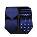 HISDERN Lot 3 PCS Men's Tie Check Polka Dot Stripe Solid Color Wedding Party Handkerchief Necktie & Pocket Square - Multiple Sets, One Size, Tb3-03
