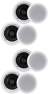 Pyle PDIC1661RD 6.5 Inch 200 Watt In Ceiling Wall Speakers 2 Way Flush Mount Home Indoor Stereo Speaker System Pair, White (2 Pairs)