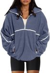 LASLULU Womens Half Zip Sweatshirt Sherpa Fleece Pullover Jacket Oversized Quarter Zip Sweatshirts Cozy Sweatshirt 2024 Trendy Fall Winter Fashion Warm Pullover Sweater Tops (Blue, Large)