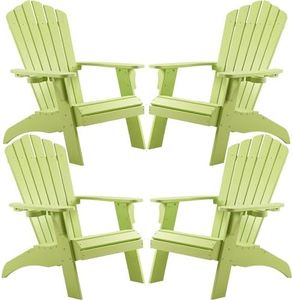 Psilvam Adirondack Chair, Oversized Poly Lumber Fire Pit Chair with Cup Holder, 350Lbs Support Patio Chairs for Garden, Weather Resistant Adirondack Chair Looks Like Real Wood (4, Green)