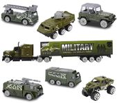 BELOXY 7 in 1 Die Cast Metal Army Military Vehicle Play Toy Team Truck Including Cargo Truck Container, Battalion Jeep, Army Tank, Fire Truck Toys(7 in 1 Die Cast Metal Army)