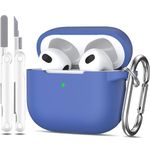 MHYALUDO AirPods 3rd Generation Case Cover 2021, Military Grade Anti-Fall Soft Silicone Shock-Absorbing Protective AirPods 3 Case Skin with Keychain and Cleaning kit, Front LED Visible, Royal blue