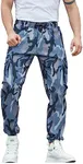 Cargo Joggers for Men Slim Fit Stretch Tapered Pants with Pockets(Army Blue Camo,32)