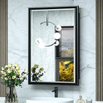 TokeShimi 16x24 inch Black Metal Framed Recessed Bathroom Medicine Cabinet with Mirror Square Corner Rectangle